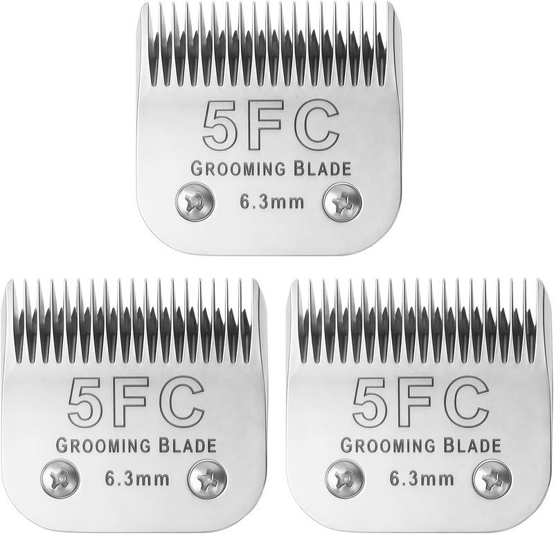 OEMIRY 3 Pcs Size 5FC Detachable Dog Grooming Blades, Compatible with Andis, Oster A5, Wahl KM10 Series Clippers, Cut Length 6.3mm, Silver (5FC 6.3mm, 3 Packs) - Image 1